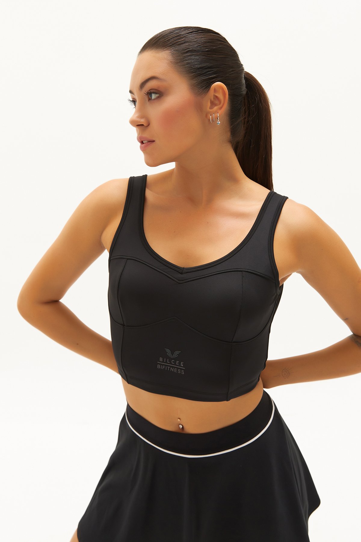 Kadın Siyah Fitness-Antrenman Spor Fashion Crop Top Toparlayıcı Bra Sporcu Sütyeni Büstiyer 0604 - 5