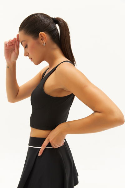 Kadın Siyah Fitness-Antrenman Spor Fashion Crop Top Toparlayıcı Bra Sporcu Sütyeni Büstiyer 0604