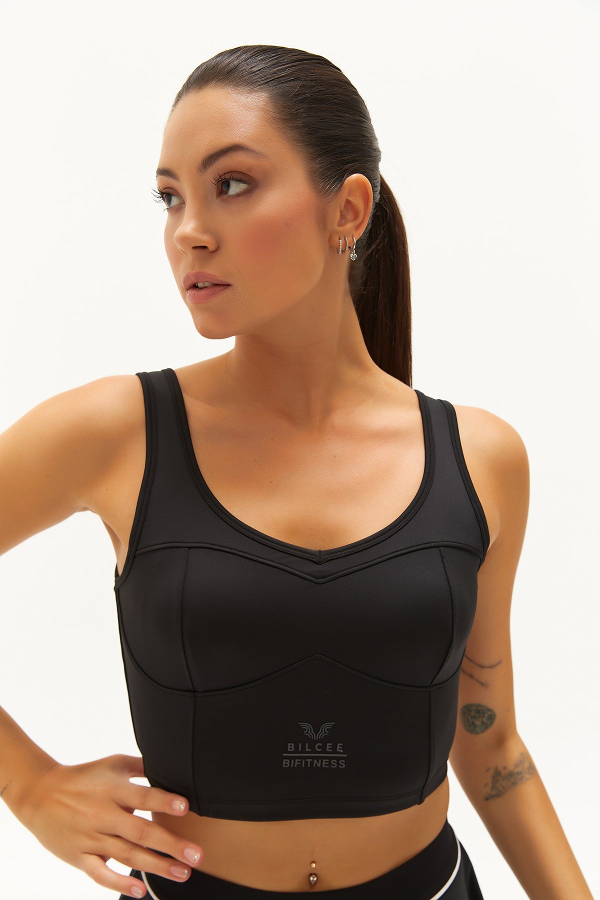 Kadın Siyah Fitness-Antrenman Spor Fashion Crop Top Toparlayıcı Bra Sporcu Sütyeni Büstiyer 0604 - 1
