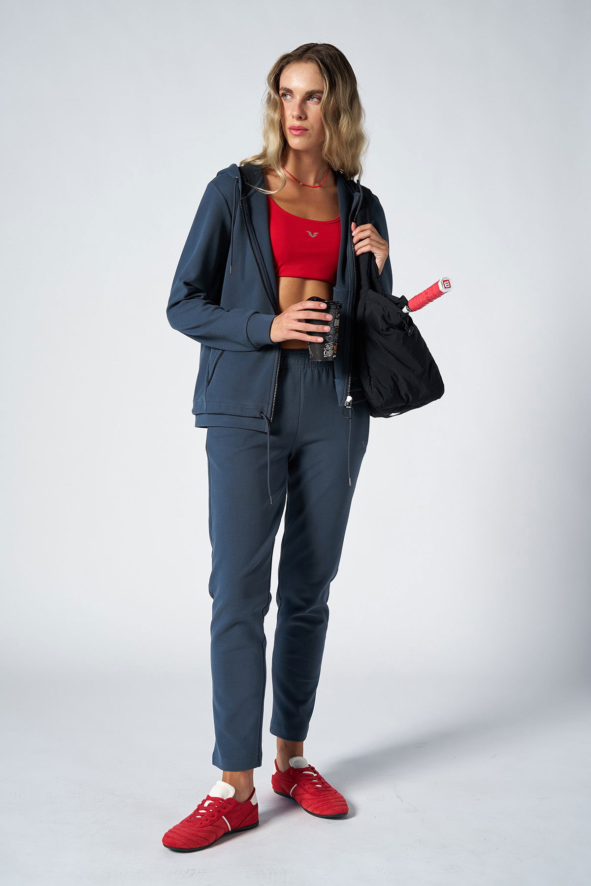 Kadın Füme Fashion Yumuşak Dokulu Fırçalı Kapüşonlu Eşofman Takım 4037 - BİLCEE