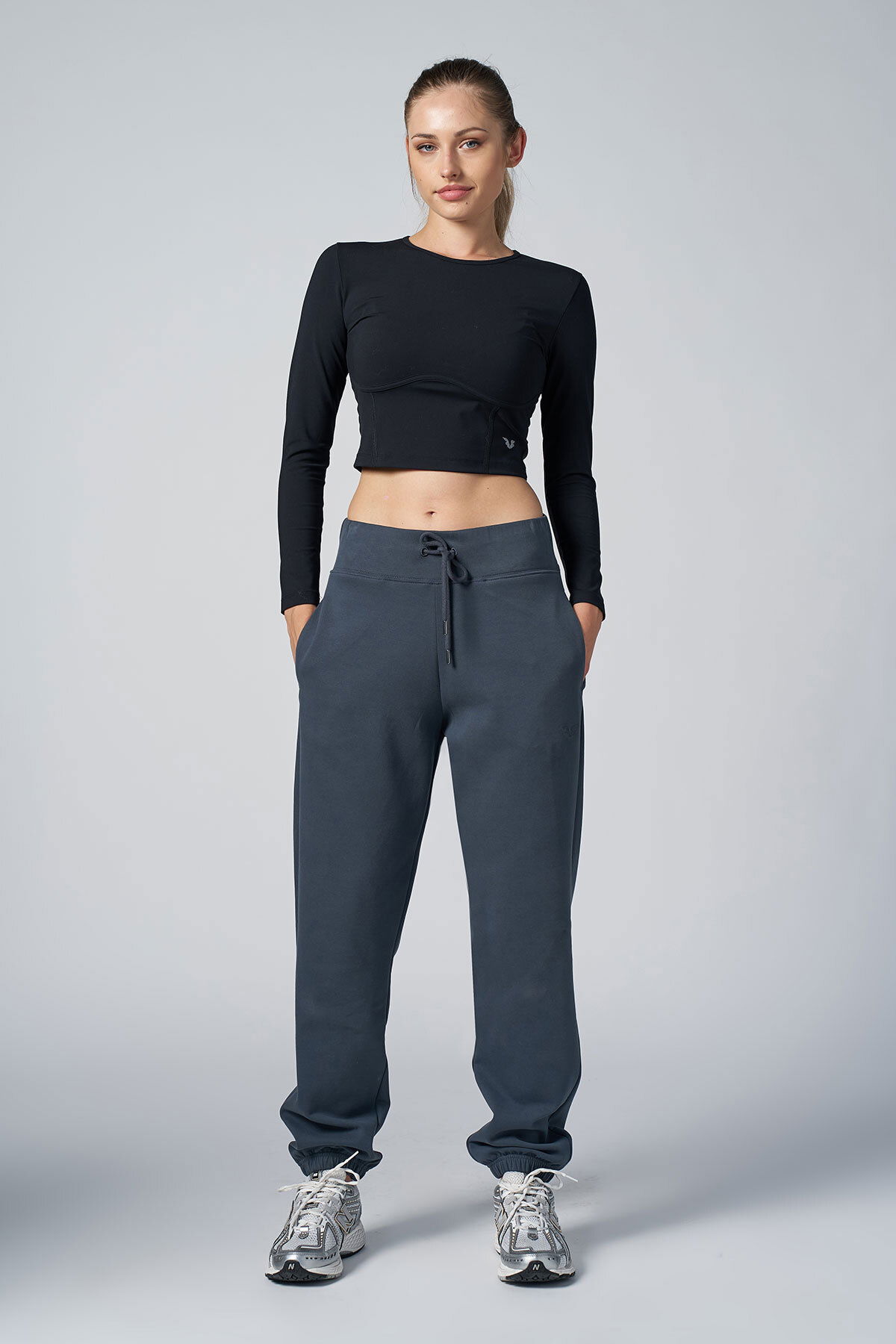 Kadın Füme Kadın Fırçalı Yumuşak Dokulu Lastikli Paça Yüksek Belli Eşofman Altı |4784 - BİLCEE