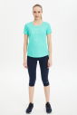 Kadın Turkuaz Hızlı Kuruyan Hafif Antrenman Baskılı Tişört | 0812 - 3