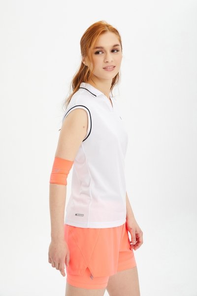 Kadın Beyaz Hızlı Kuruyan Hafif Antreman Polo Yakalı Düşük Kollu Tenis Spor Tişört 0652
