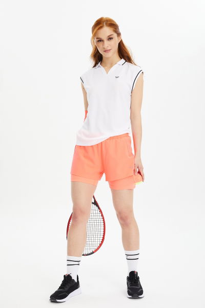 Kadın Beyaz Hızlı Kuruyan Hafif Antreman Polo Yakalı Düşük Kollu Tenis Spor Tişört 0652