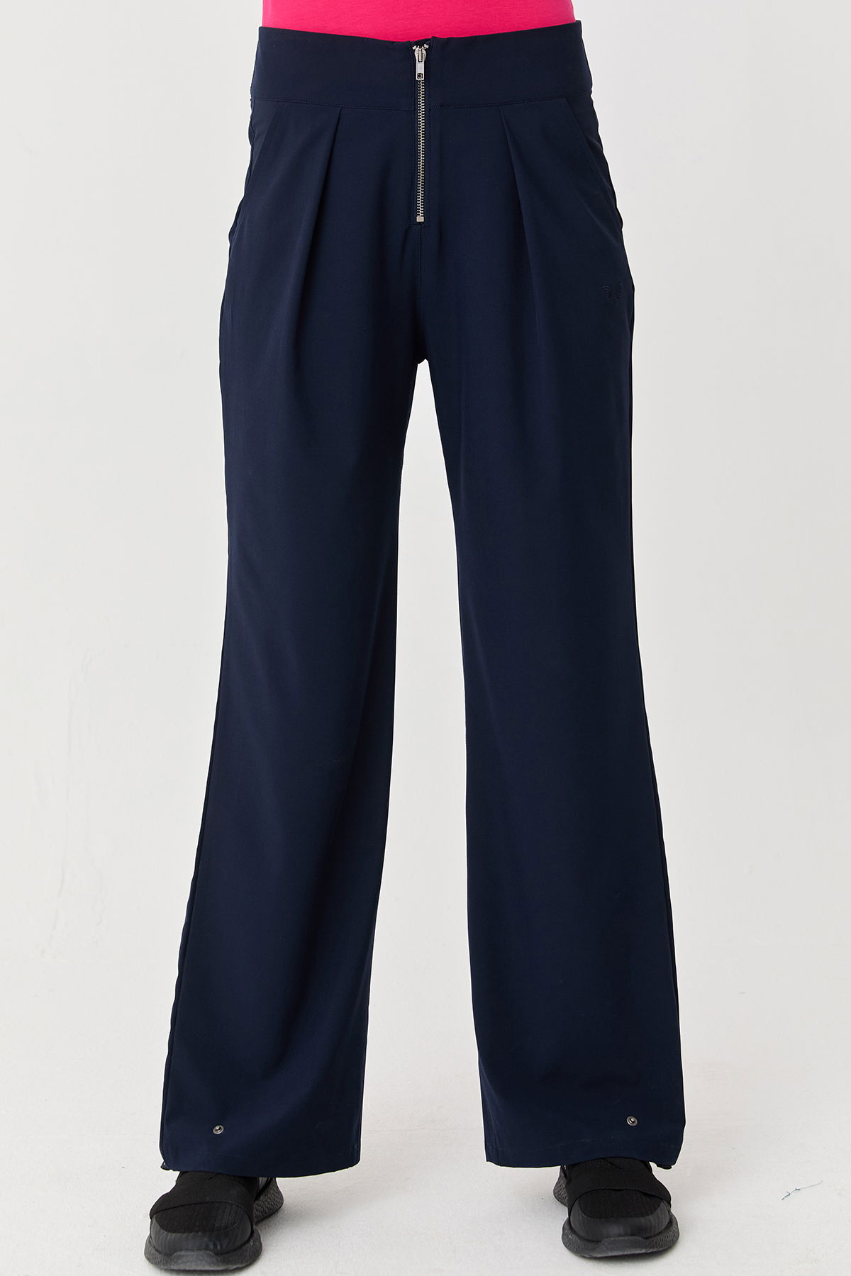 Kadın Lacivert İnce Likralı Fermuarlı Bol Paça Dokuma Hafif Pantolon | 0074 - BİLCEE (1)