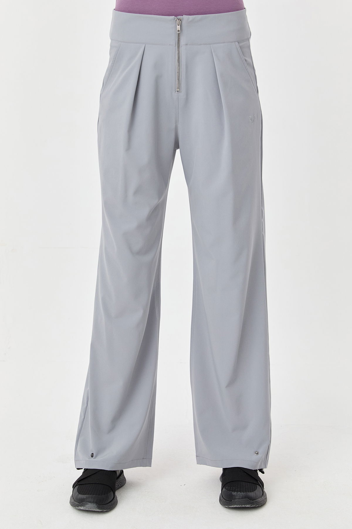 Kadın Gri İnce Likralı Fermuarlı Bol Paça Dokuma Hafif Pantolon | 0074 - BİLCEE (1)