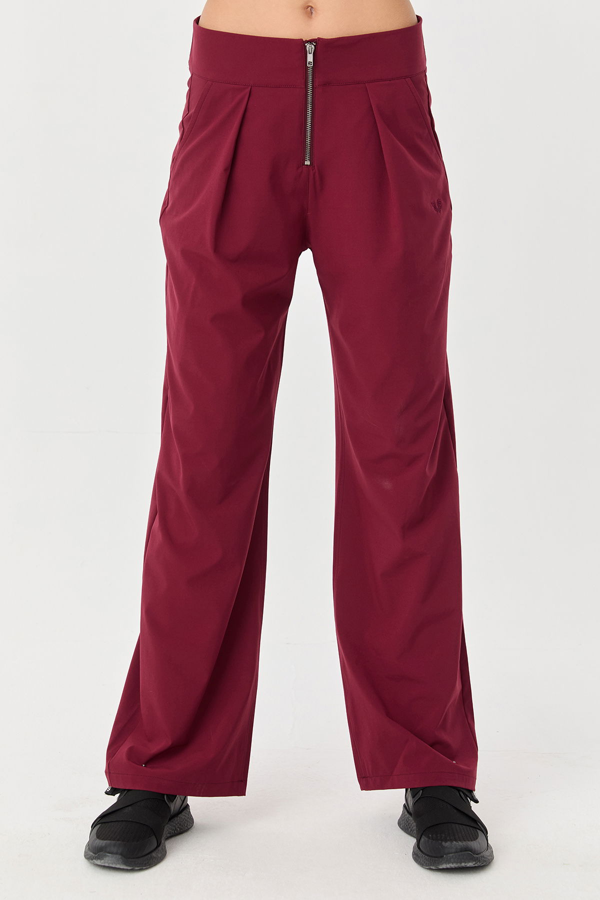 Kadın Bordo İnce Likralı Fermuarlı Bol Paça Dokuma Hafif Pantolon | 0074 - BİLCEE (1)