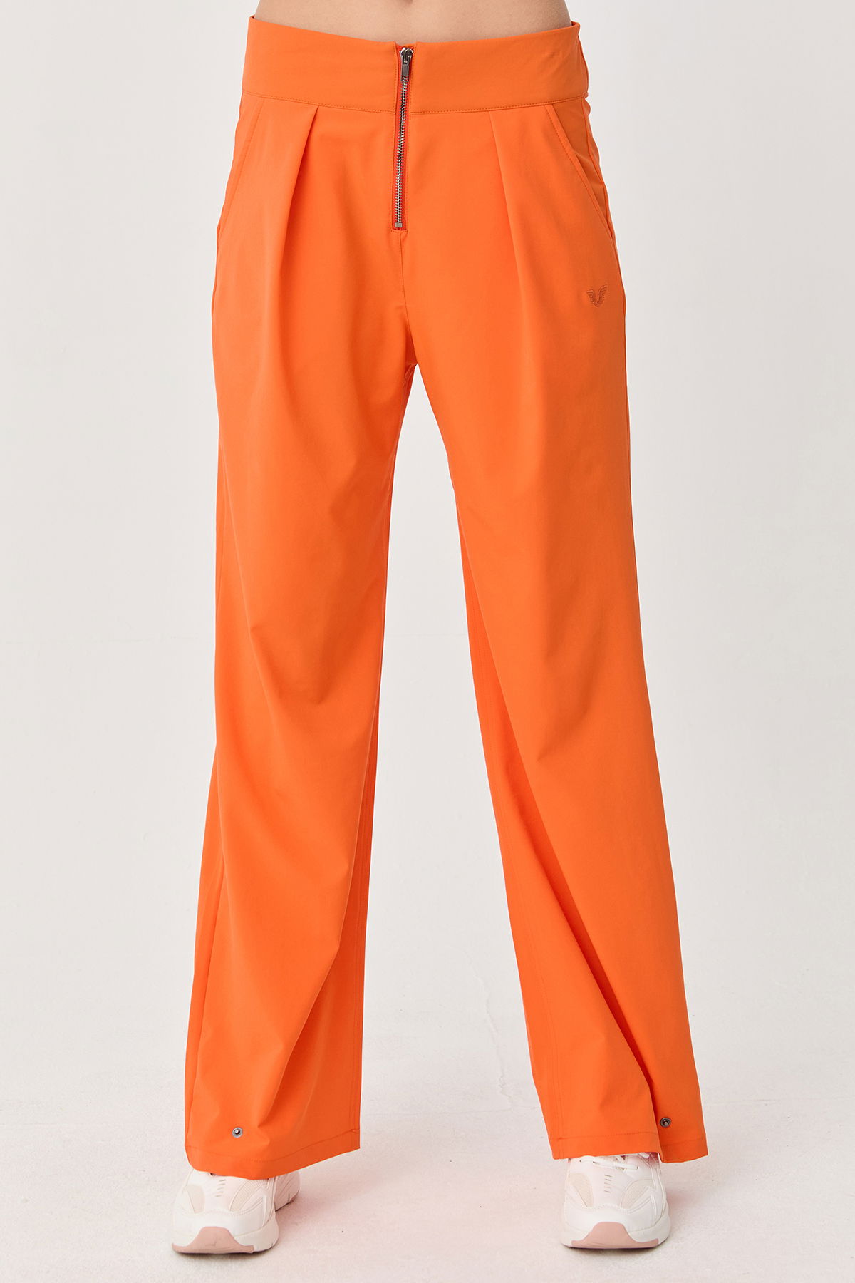 Kadın Turuncu İnce Likralı Fermuarlı Bol Paça Dokuma Hafif Pantolon | 0074 - BİLCEE (1)