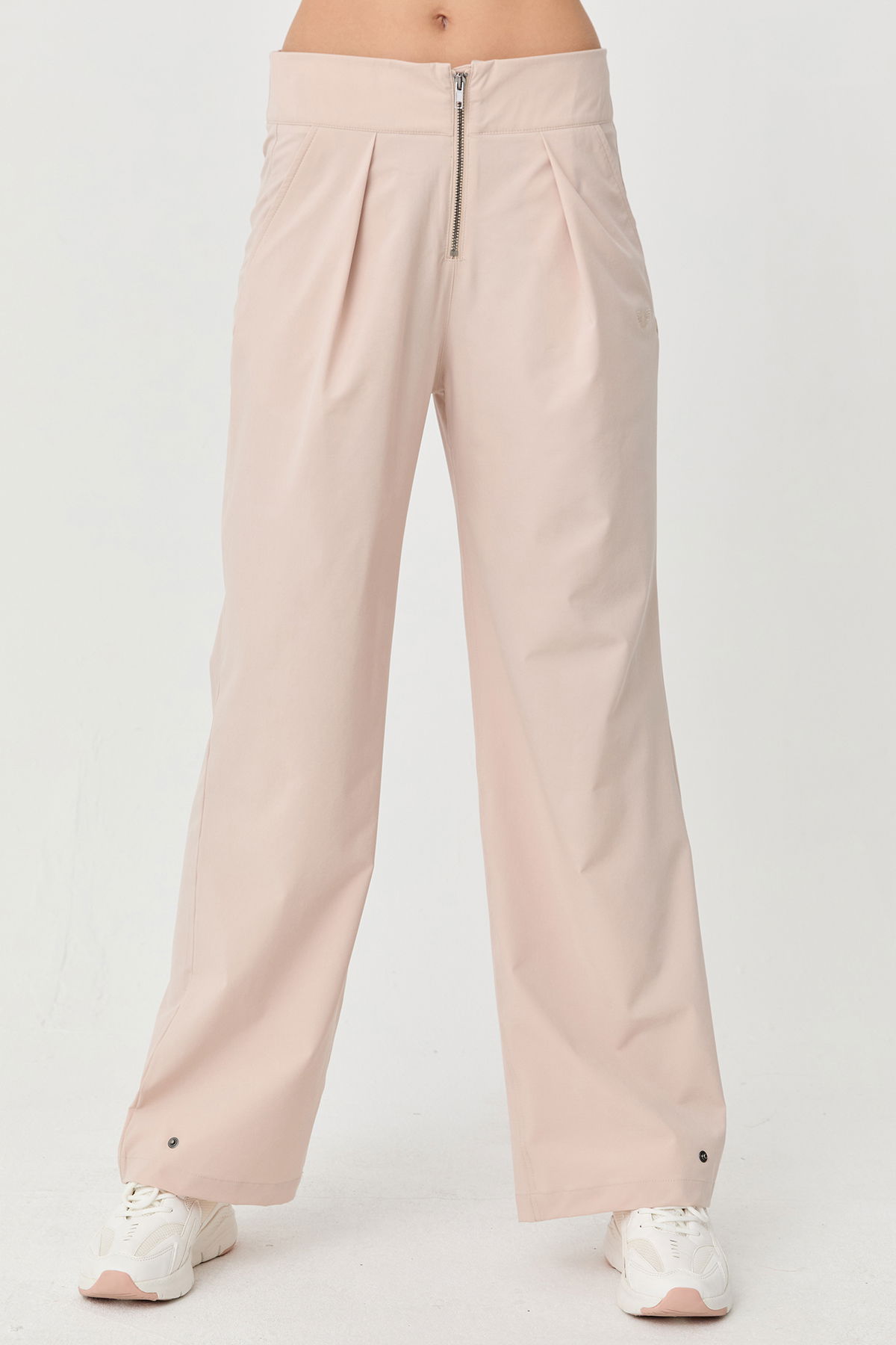 Kadın Krem İnce Likralı Fermuarlı Bol Paça Dokuma Hafif Pantolon | 0074 - BİLCEE (1)