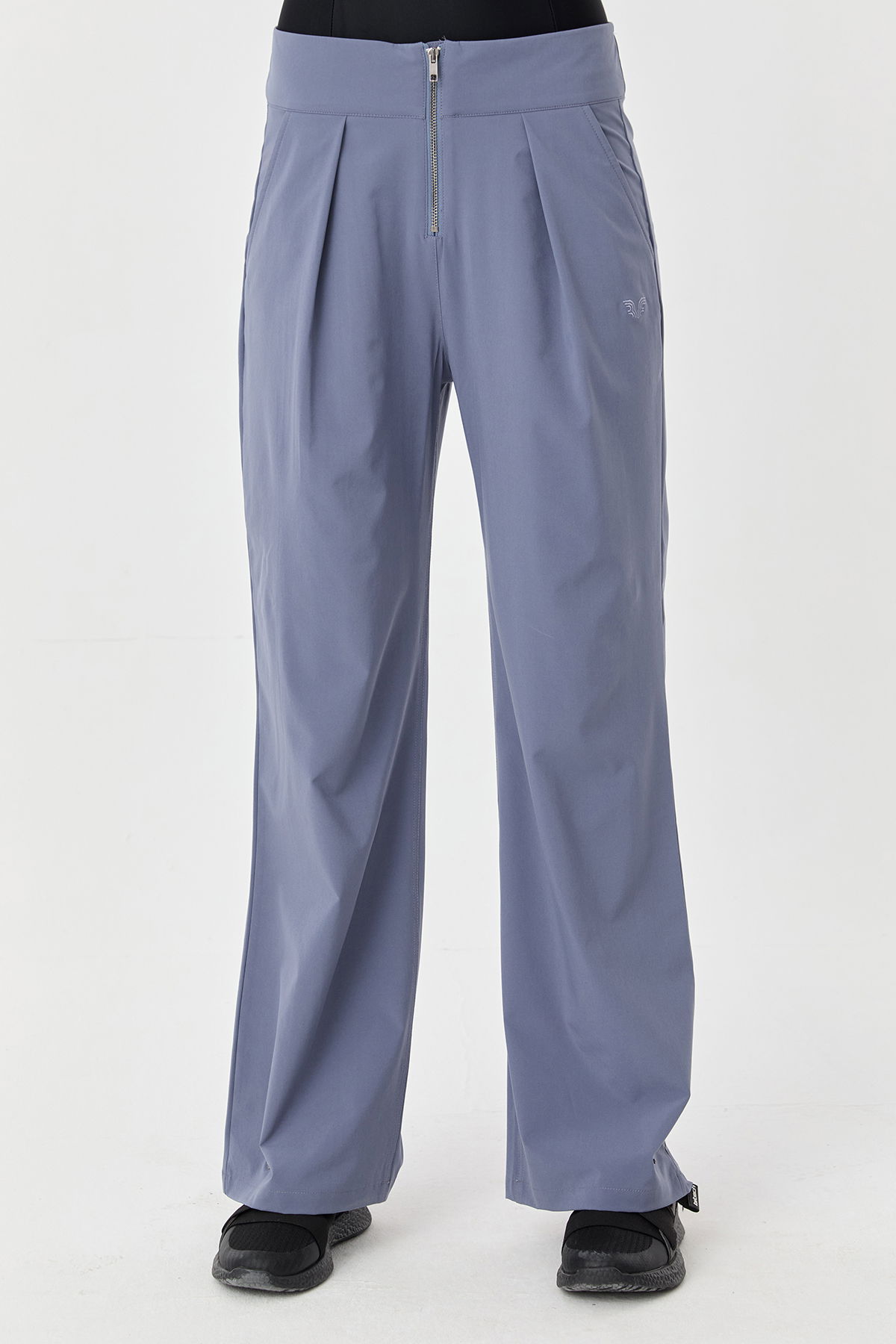 Kadın Mavi İnce Likralı Fermuarlı Bol Paça Dokuma Hafif Pantolon | 0074 - BİLCEE