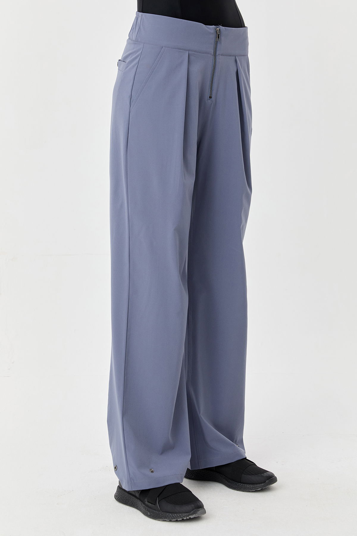 Kadın Mavi İnce Likralı Fermuarlı Bol Paça Dokuma Hafif Pantolon | 0074 - BİLCEE (1)