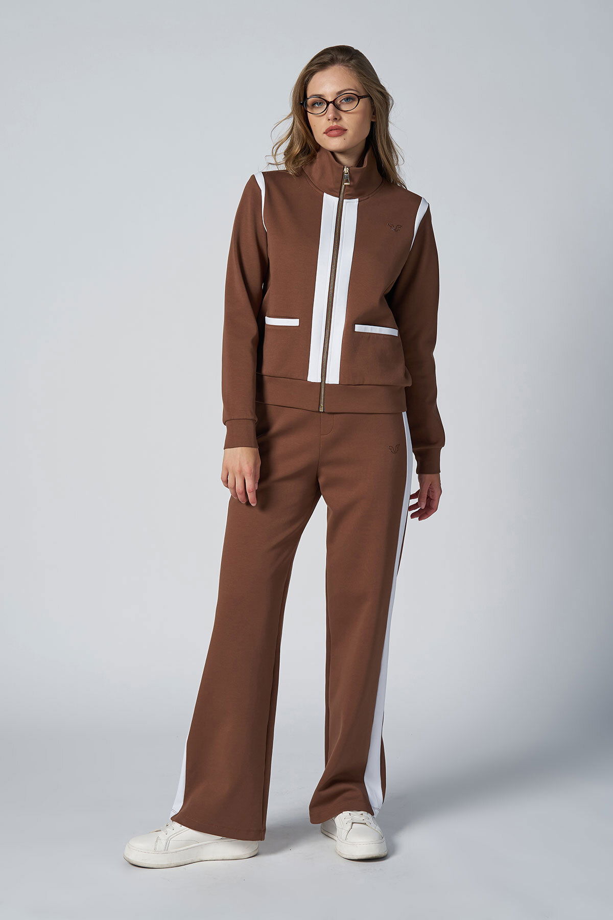  Kadın Kahverengi Fashıon Dik Yakalı Eşofman Takım |4562 - BİLCEE (1)