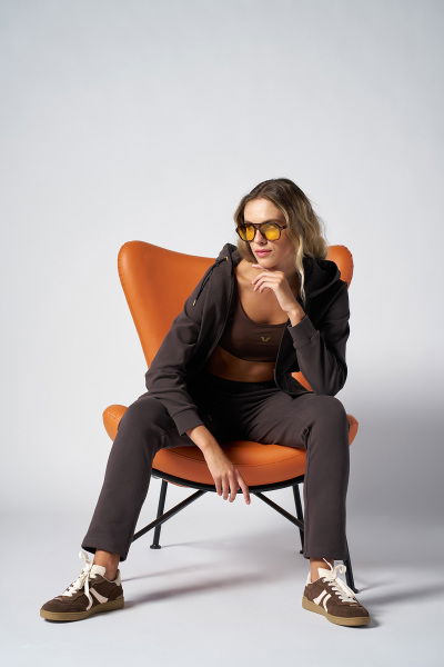 Kadın Kahverengi Fashion Yumuşak Dokulu Fırçalı Kapüşonlu Eşofman Takım 4037 