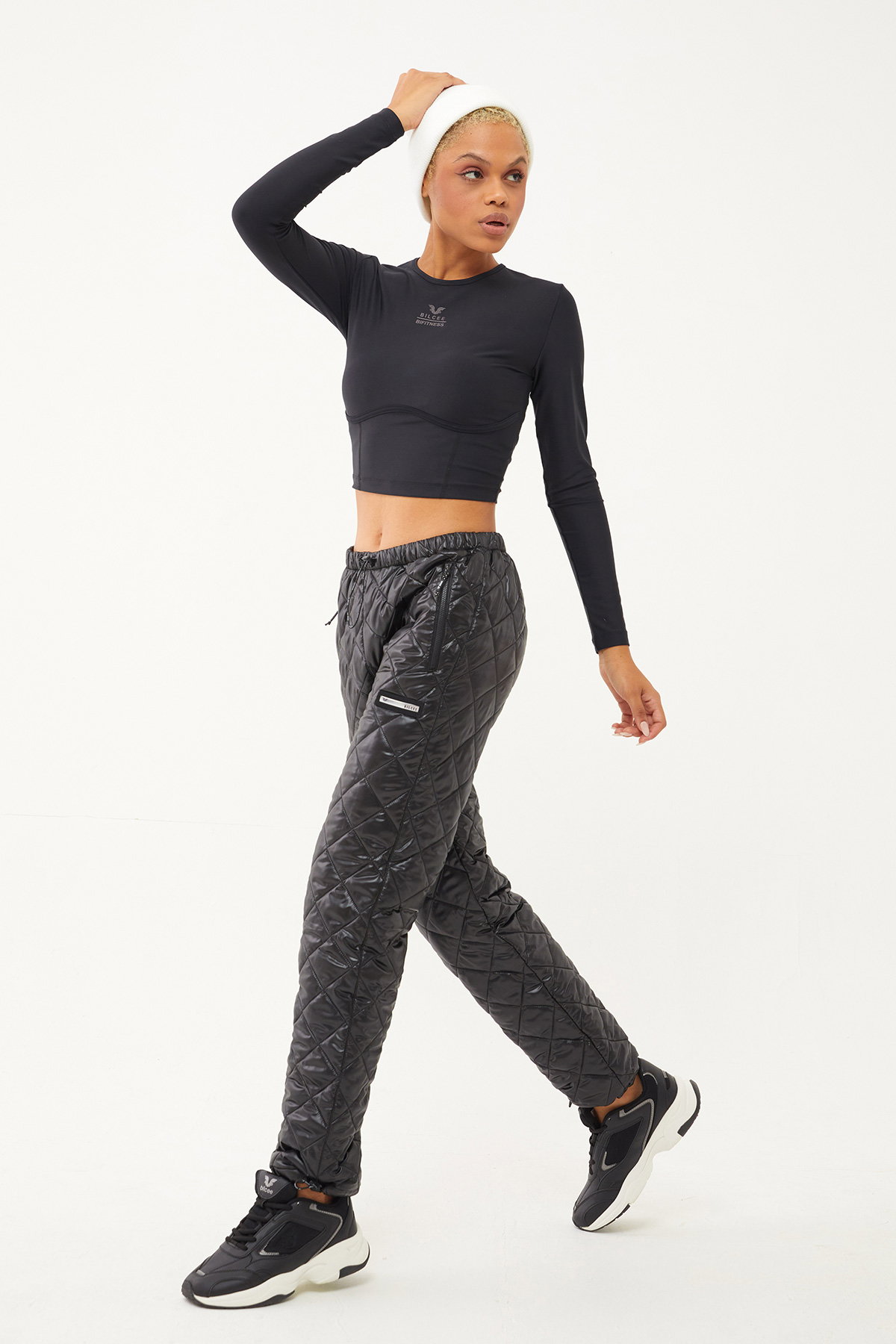 Kadın Parlak Siyah Şişme Kapitoneli Outdoor Kar Pantolonu | 1563 - BİLCEE