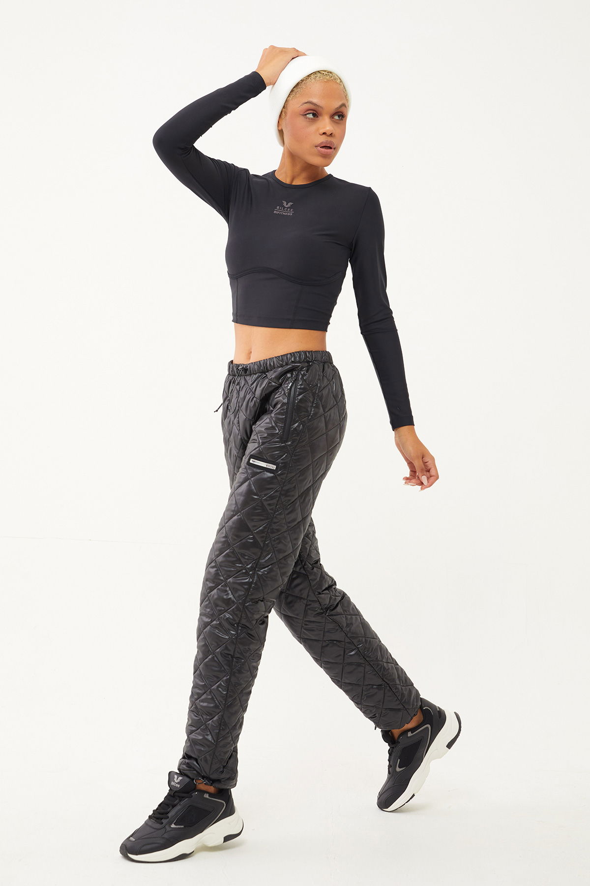 Kadın Parlak Siyah Şişme Kapitoneli Outdoor Kar Pantolonu | 1563 - BİLCEE