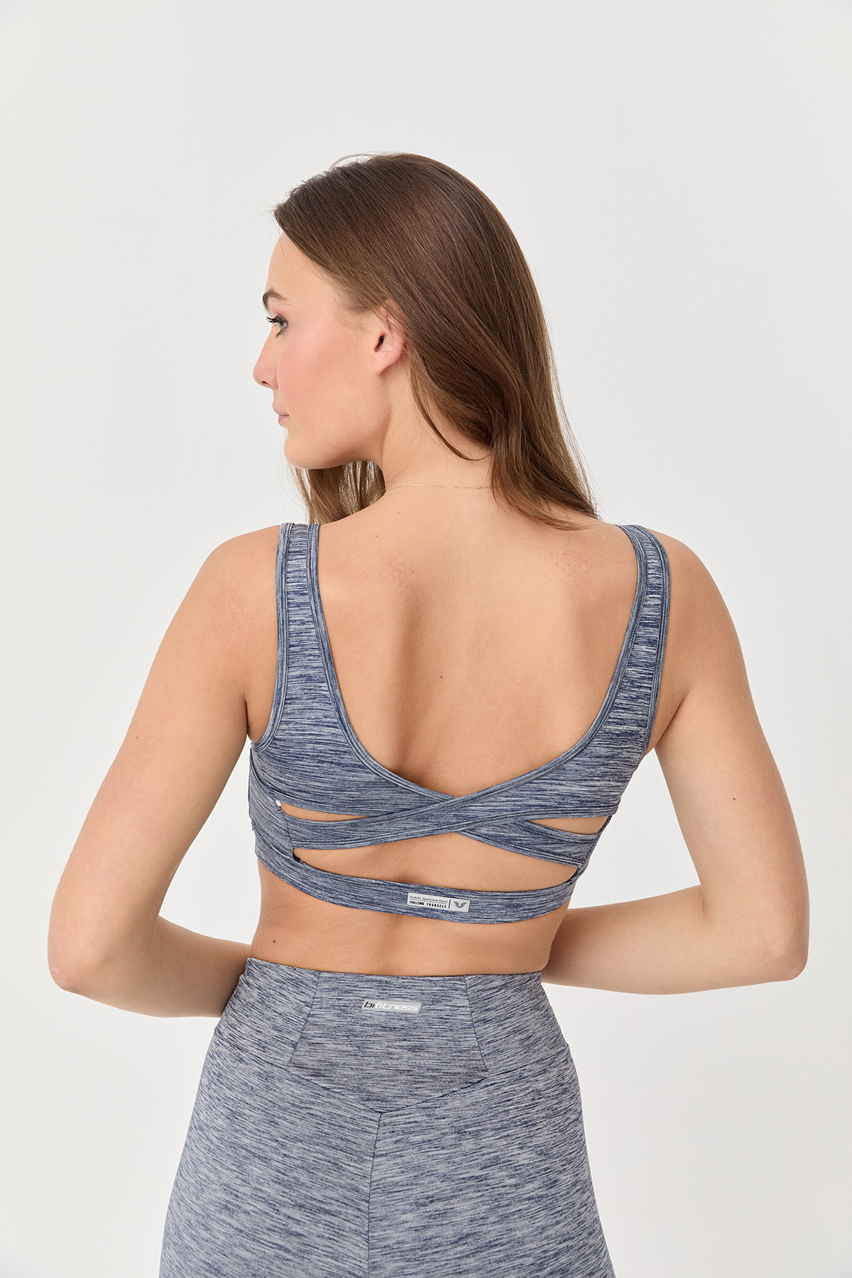 Kadın Lacivert Melanj Kaplı İpeksi Dokunuşlu Polyamid Sporcu Bra | 9717 - BİLCEE (1)