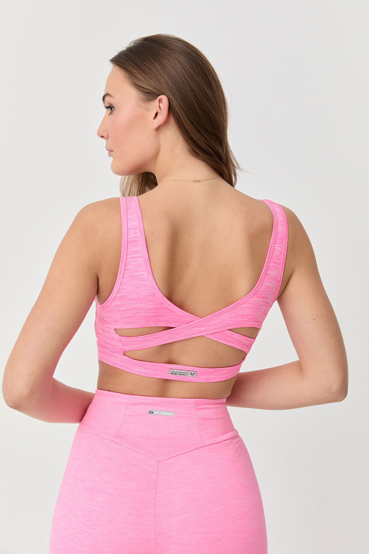 Kadın Neon Pembe Melanj Kaplı İpeksi Dokunuşlu Polyamid Sporcu Bra | 9717 - BİLCEE (1)