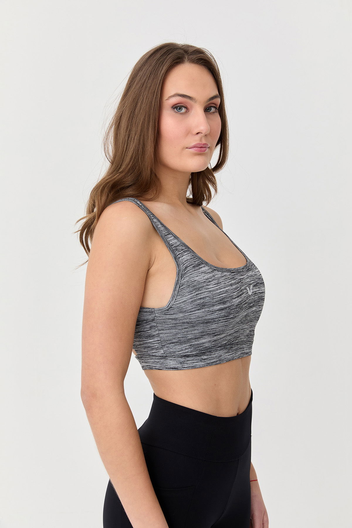 Kadın Siyah Melanj Kaplı İpeksi Dokunuşlu Polyamid Sporcu Bra | 9717 - BİLCEE (1)