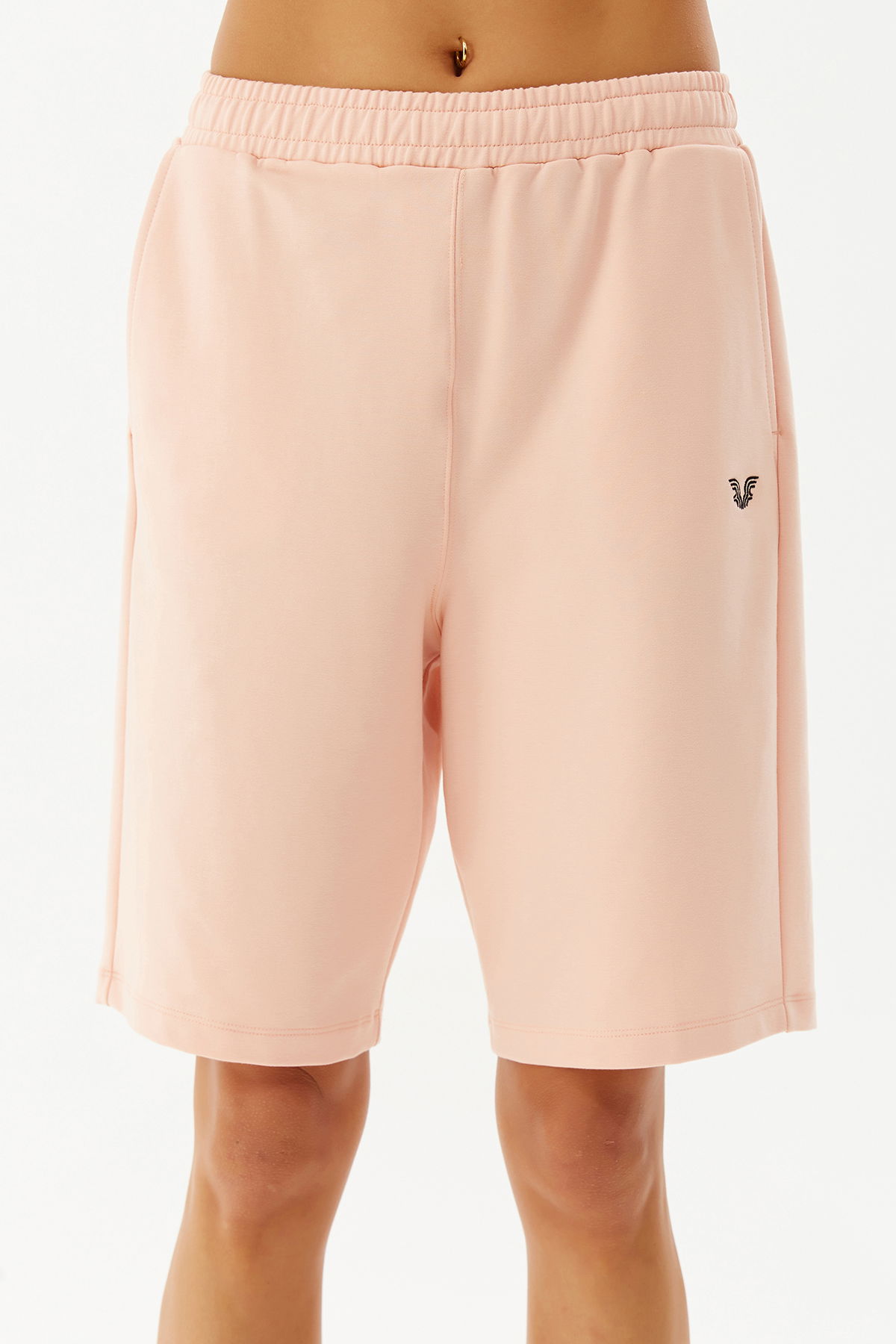 Pudra Kadın Baskı Detaylı %100 Pamuk Cepli Kısa Günlük Ve Spor Kapri Şort 0103 - BİLCEE