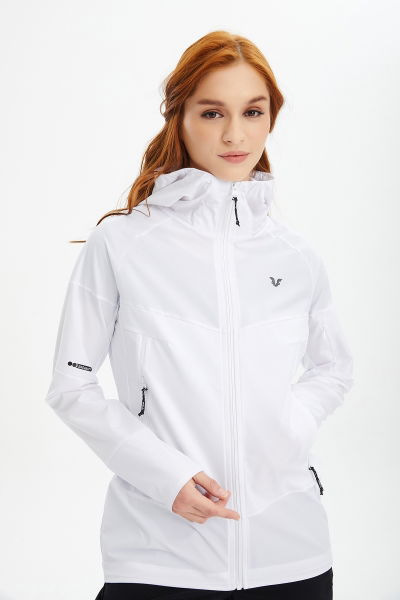 Kadın Beyaz Kapüşonlu Dokuma Antrenman Ceket 0724 