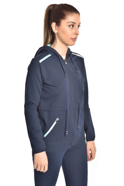 Kadın Lacivert Kapüşonlu Fermuarlı Spor Alt Üst Eşofman Takımı 8925