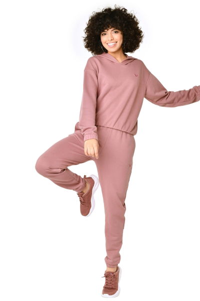 Pembe Kadın Kapüşonlu Spor Alt Üst Eşofman Takımı 8404