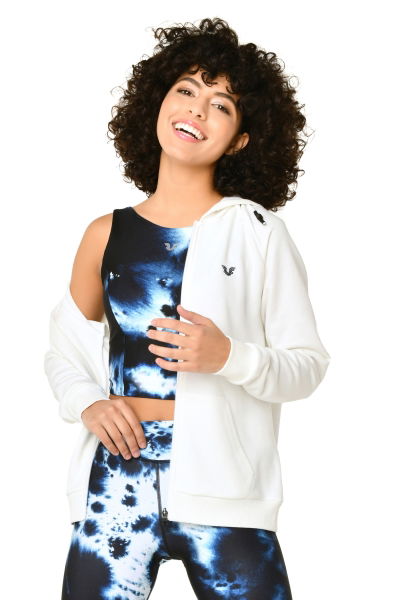 BİLCEE - Kadın Beyaz Kapüşonlu Fermuarlı Kanguru Cepli Sweatshirt 9035 (1)