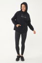 Kadın Siyah Baskılı Kanguru Cepli Kapüşonlu Sim Baskılı Sweatshirt 1602 - 8