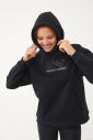 Kadın Siyah Sim Baskılı Kanguru Cepli Kapüşonlu İçi Şardonlu Sweatshirt 1602 - 3