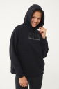 Kadın Siyah Sim Baskılı Kanguru Cepli Kapüşonlu İçi Şardonlu Sweatshirt 1602 - 2