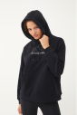 Kadın Siyah Sim Baskılı Kanguru Cepli Kapüşonlu İçi Şardonlu Sweatshirt 1602 - 1