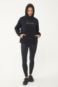 Kadın Siyah Sim Baskılı Kanguru Cepli Kapüşonlu İçi Şardonlu Sweatshirt 1602 - 6