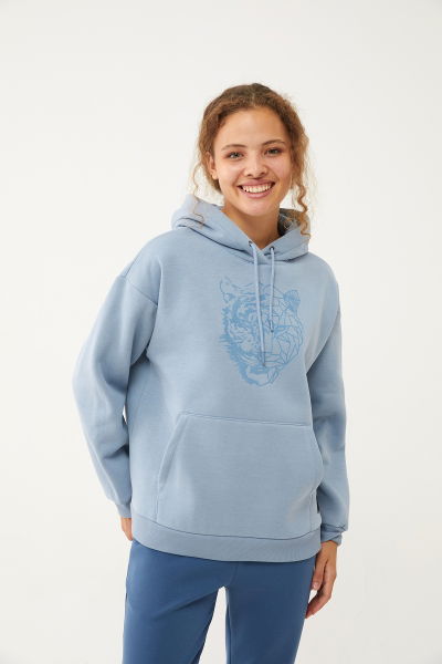 Kadın Sea Ice Kışlık Kapüşonlu Sim Baskılı Sweatshirt 1601 