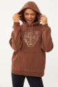 Kadın Kahverengi Kışlık Kapüşonlu Sim Baskılı Sweatshirt 1601 - 3