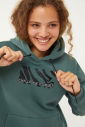 Kadın Yeşil Kapüşonlu Sim Baskılı İçi Şardonlu Sweatshirt 1602 - 2