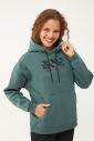 Kadın Yeşil Kapüşonlu Sim Baskılı İçi Şardonlu Sweatshirt 1602 - 1