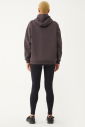 Kadın Kahverengi Sim Baskılı Kanguru Cepli Kapüşonlu İçi Şardonlu Sweatshirt 1602 - 8