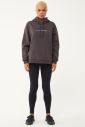Kadın Kahverengi Sim Baskılı Kanguru Cepli Kapüşonlu İçi Şardonlu Sweatshirt 1602 - 5