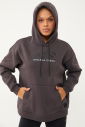 Kadın Kahverengi Sim Baskılı Kanguru Cepli Kapüşonlu İçi Şardonlu Sweatshirt 1602 - 4