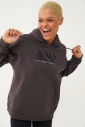Kadın Kahverengi Sim Baskılı Kanguru Cepli Kapüşonlu İçi Şardonlu Sweatshirt 1602 - 3