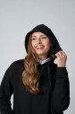 Siyah Kadın Kapüşonlu Kanguru Cepli Pamuklu Spor Düz Sweatshirt | 8785 - 2