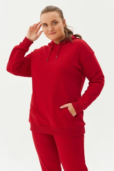 BİLCEE - Kadın Kırmızı Kapüşonlu Kanguru Cepli Pamuklu Sweatshirt 8785 (1)