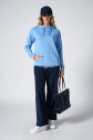 Mavi Kadın Kapüşonlu Kanguru Cepli Pamuklu Spor Düz Sweatshirt | 8785 - 4