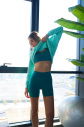 Yeşil Kadın Kapüşonlu Kanguru Cepli Pamuklu Spor Düz Sweatshirt | 8785 - 6