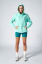Su Yeşili Kadın Kapüşonlu Kanguru Cepli Pamuklu Spor Düz Sweatshirt | 8785 - 7