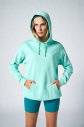Su Yeşili Kadın Kapüşonlu Kanguru Cepli Pamuklu Spor Düz Sweatshirt | 8785 - 8