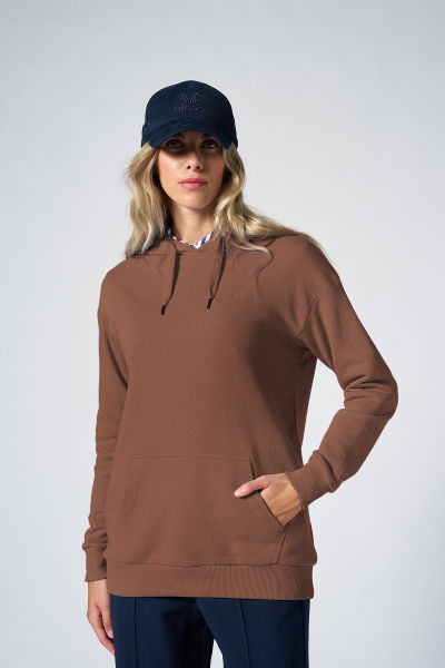 Kadın Toprak Kapüşonlu Kanguru Cepli Pamuklu Spor Düz Sweatshirt | 8785 