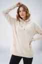 Kadın Krem Kapüşonlu Kanguru Cepli Pamuklu Spor Düz Sweatshirt | 8785 - 1