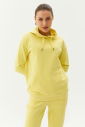 Kadın Sarı Kapüşonlu Kanguru Cepli Pamuklu Spor Düz Sweatshirt 8785 - 3