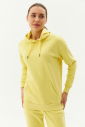 Kadın Sarı Kapüşonlu Kanguru Cepli Pamuklu Spor Düz Sweatshirt 8785 - 12
